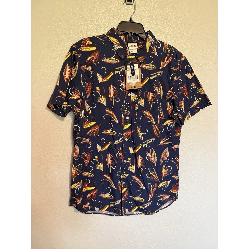 The Northface Men's Baytrail Shirt Navy Fly Fishing Polo Button Down Shirt Large
